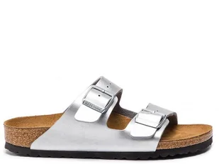 Klapki damskie Birkenstock 1012283 ARIZONA BF NARROW Srebrne - Klapki i japonki damskie - miniaturka - grafika 1