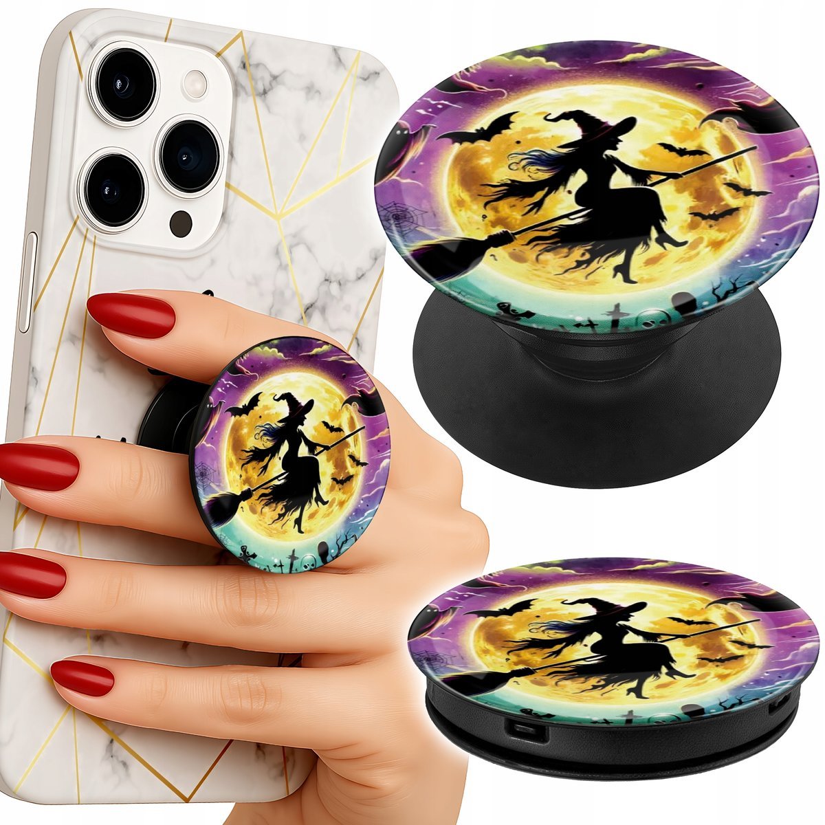 Uchwyt do telefonu Popsocket na palce/stojak WIEDŹMA CZAROWNICA HALLOWEEN