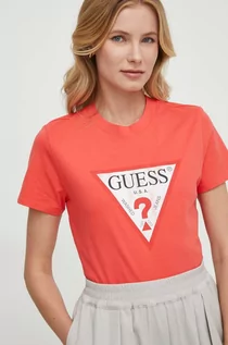 Koszulki sportowe damskie - Guess t-shirt bawełniany kolor czerwony - grafika 1