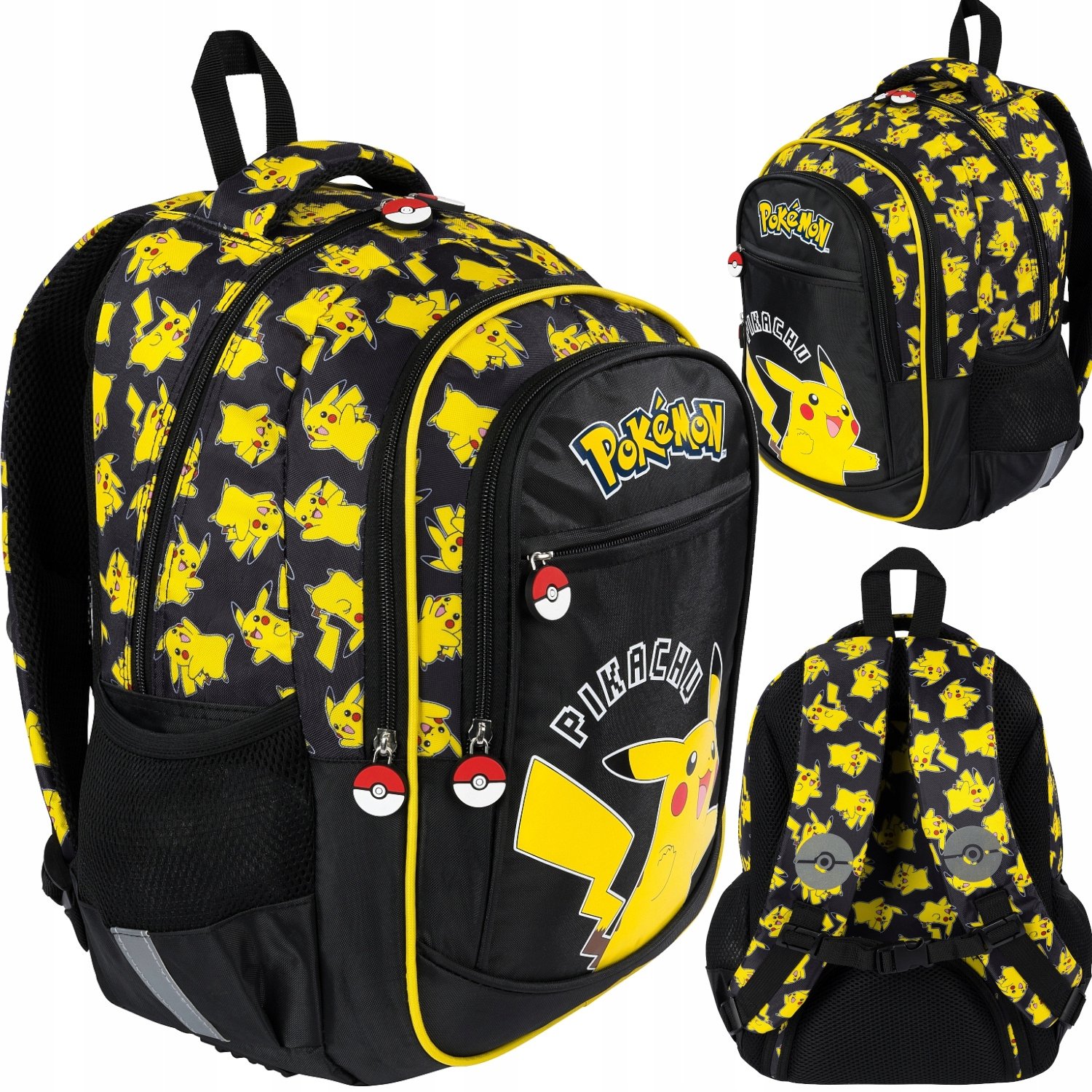 Plecak Szkolny Pokemon Pikachu 3 komory tornister Czarny St. Majewski
