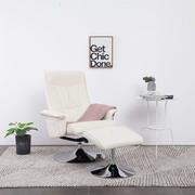 Fotele - vidaXL Rozkładany fotel z podnóżkiem, kremowy, sztuczna skóra - miniaturka - grafika 1