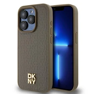 Etui DKNY Leather Pattern Metal Logo MagSafe na iPhone 14 Pro Max - brązowe - Etui i futerały do telefonów - miniaturka - grafika 1