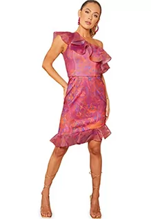 Sukienki - Chi Chi London Damska sukienka mini na jedno ramię z falbanką w kwiaty, na specjalne okazje, Burgundowy, 34 - grafika 1