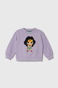 Bluzy dla dziewczynek - United Colors of Benetton bluza bawełniana dziecięca x DC kolor fioletowy z nadrukiem - miniaturka - grafika 1