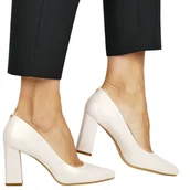 Czółenka - CZÓŁENKA DAMSKIE NA SŁUPKU SERGIO LEONE PB216 BEŻOWE PERŁOWE - miniaturka - grafika 1