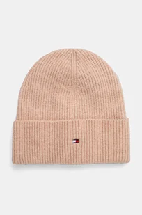Tommy Hilfiger czapka z domieszką wełny kolor różowy z cienkiej dzianiny AW0AW16633 - Czapki damskie - miniaturka - grafika 1