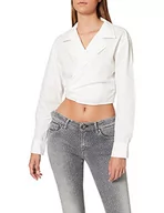 Koszule damskie - NA-KD Damska koszula overlap Cropped Shirt, biały, 40 PL - miniaturka - grafika 1