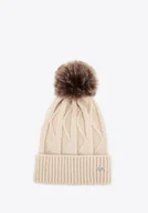 Czapki damskie - Czapka damska z kontrastującym pomponem kremowa - miniaturka - grafika 1