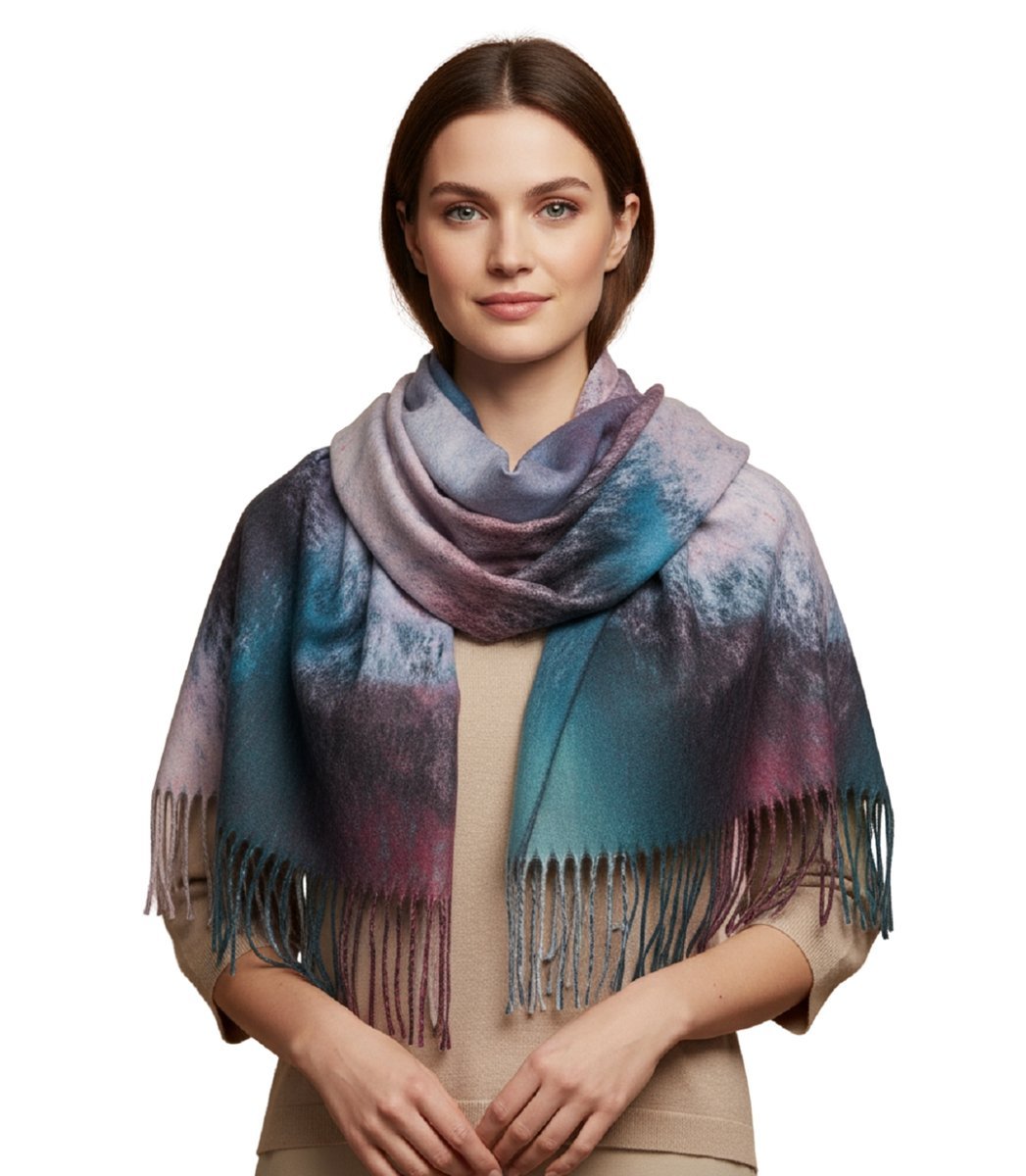 Ciepła chusta szal szalik w panterkę z frędzlami