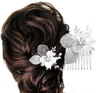 Ozdoby do włosów - Mały Grzebyk, Ślubna ozdoba do włosów, Kwiat, Srebrny - miniaturka - grafika 1