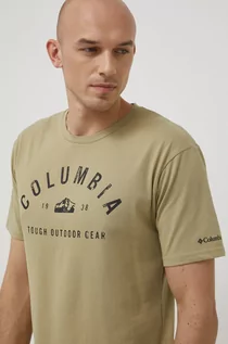 Koszulki męskie - Columbia t-shirt męski kolor zielony z nadrukiem - grafika 1