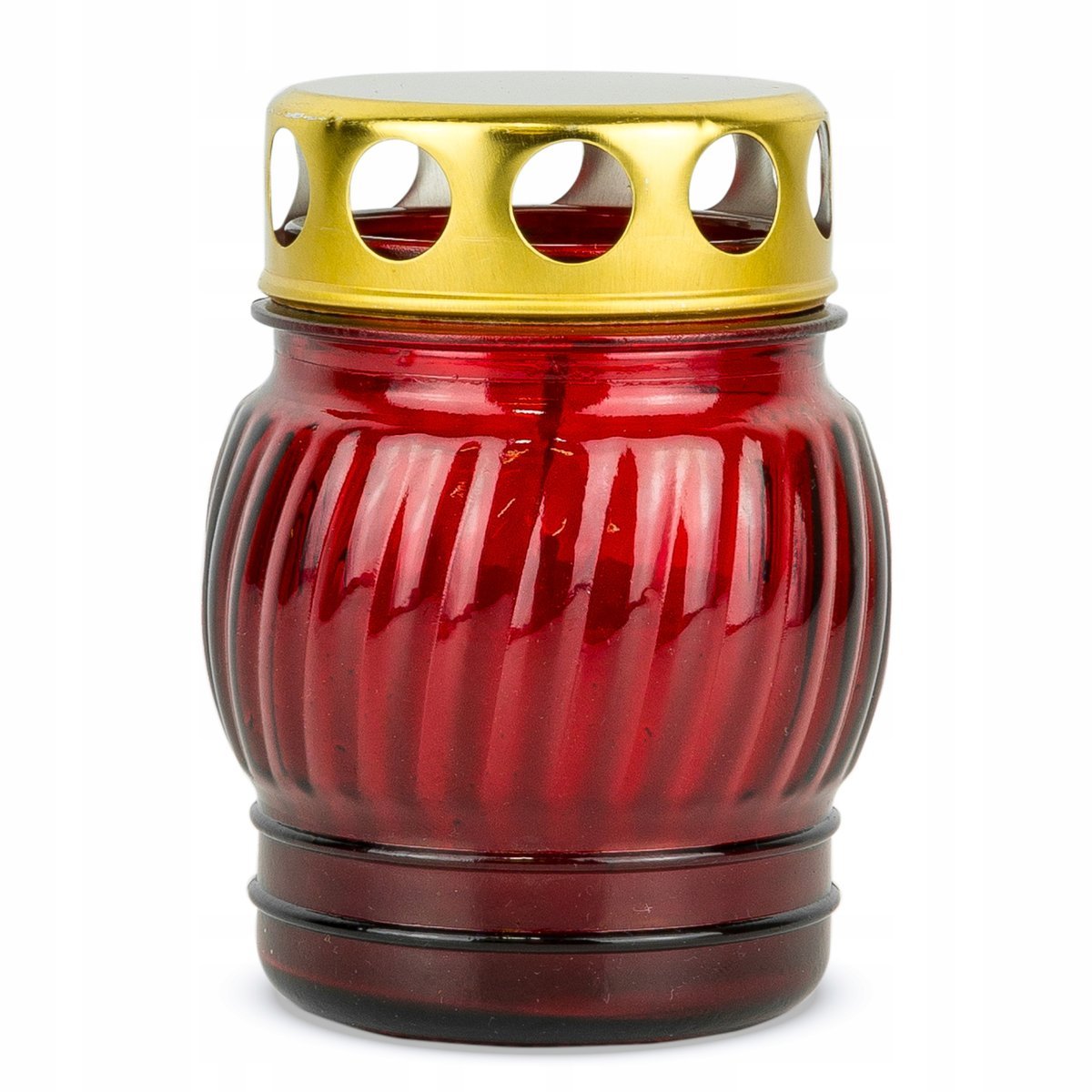 Znicz Szklany Zalewany 10 cm Czerwony DP67 Znicz z metalowym kapturkiem