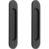 Zawiasy, okucia i inne akcesoria - Zestaw 2 samoprzylepnych owalnych klamek do drzwi przesuwnych z matowego czarnego stopu aluminium, nie wymaga wiercenia, do drzwi przesuwnych w - miniaturka - grafika 1