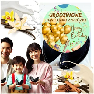 Czarne Ciasteczko z Wróżbą - Urodzinowe z naklejką okrągłą - dla dzieci i dorosłych 1 szt - Desery dla dzieci - miniaturka - grafika 1