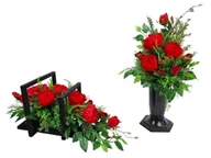 Sztuczne kwiaty - PIWONIE czerwone DESKA (550.1) Komplet stroik + bukiet na cmentarz - miniaturka - grafika 1