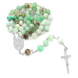Klasyczny, ręcznie robiony, zielony różaniec, I Komunia Św., SREBRO 925, chryzopraz 6mm, RĘKODZIEŁO - Różańce - miniaturka - grafika 1