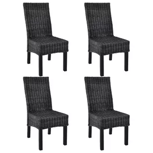 vidaXL Krzesła do jadalni, 4 szt., rattan Kubu i drewno mango, czarne - Krzesła - miniaturka - grafika 1