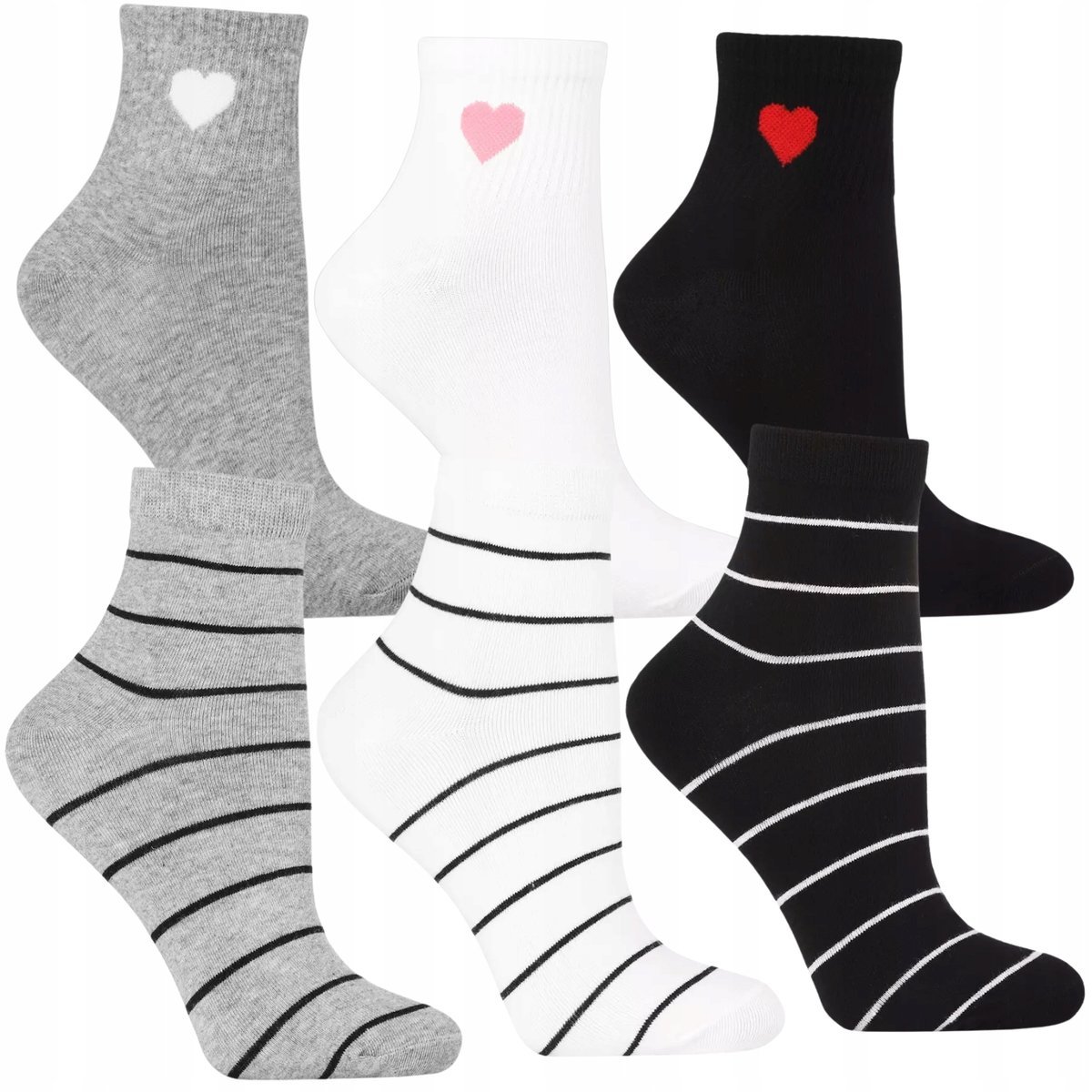 6X SKARPETKI DAMSKIE KRÓTKIE 3/4 BAWEŁNA SKARPETY SERCA PASKI MORAJ 38-41