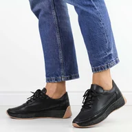 Półbuty damskie - Czarne skórzane półbuty damskie Sergio Leone sp013 - miniaturka - grafika 1