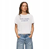 Koszulki i topy damskie - PEPE JEANS KOSZULKA DAMSKA T-SHIRT NETTY BIAŁA S - miniaturka - grafika 1