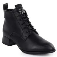 Botki damskie - Skórzane botki damskie na obcasie czarne Vinceza 66805 - miniaturka - grafika 1