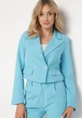 Marynarki i żakiety damskie - Niebieska Marynarka Dwurzędowa o Krótkim Fasonie Aanledia - miniaturka - grafika 1
