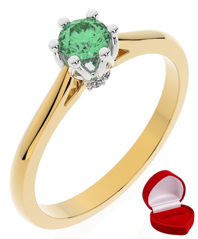 ZŁOTY PIERŚCIONEK ZARĘCZYNOWY 585 14k SZMARAGD 0,19 ct + PUDEŁKO R7