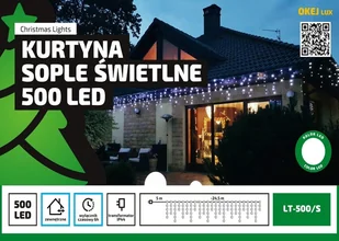 Multimix.pl Kurtyna Sople LED 24,5 m 500 LED wyłącznik czasowy zewnętrzne lampki choinkowe NR 1771 Niebieski OLT-500/S/N - Oświetlenie świąteczne - miniaturka - grafika 1