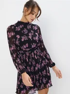 Sukienki - Mohito - Plisowana sukienka mini w kwiaty - czarny - miniaturka - grafika 1