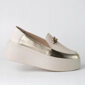 Półbuty damskie - Mokasyny damskie skóra GOODIN GD-LX1073 logo platforma lekkie beż/złoto 41 - miniaturka - grafika 1