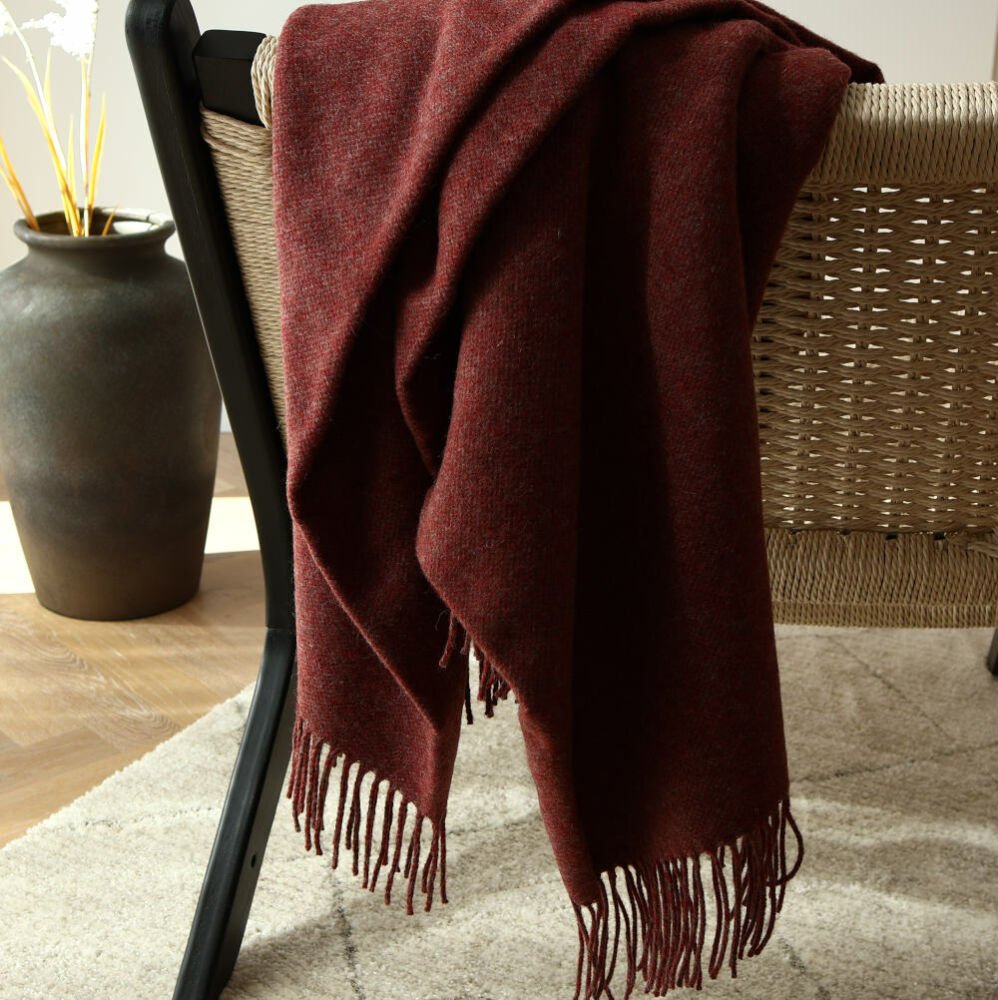 Koc merynos MELANGE czerwono-szary ciepły