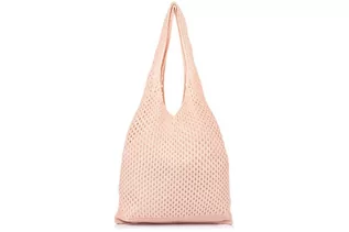 Torebki damskie - Różowy worek Plażowy zakupowy A4 na lato torba bawełna C70 - grafika 1