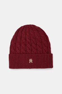 Tommy Hilfiger czapka wełniana kolor bordowy z cienkiej dzianiny wełniana AW0AW16629 - Czapki damskie - miniaturka - grafika 1
