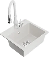 Zlewozmywaki z baterią - Mexen Milo zlewozmywak granitowy 1-komorowy z baterią kuchenną Savita, biały - 6505-20-672601-20 - miniaturka - grafika 1