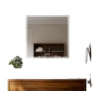 Lustra - Kwadratowe podświetlane lustro łazienkowe LED, ściemniane z funkcją przeciwmgielną, nowoczesny aluminiowy design, - miniaturka - grafika 1