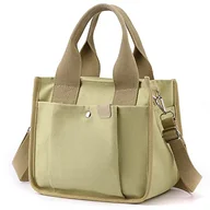 Torebki damskie - Mała płócienna torba na ramię z kieszeniami dla kobiet, urocza mini torba na ramię, torba na co dzień, torebka hobo listonoszka, Khaki - miniaturka - grafika 1