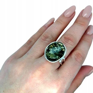 Pierścionek srebrny BURSZTYN SREBRO ZIELONY 14 +/- dwa rozm regulowany - Pierścionki - miniaturka - grafika 1