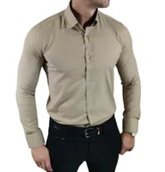 Koszule męskie - Koszula casualowa slim fit klasyczna oxford struktura beżowa EGO03 S - miniaturka - grafika 1