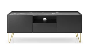 Minio, szafka pod TV, "Haga" 144 cm, kolor czarny grafit / czarny marmur - Szafki RTV - miniaturka - grafika 1