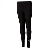 Legginsy - Puma Dziewczęce legginsy sportowe ESS+ Logo Legginsy G czarne złoto, rozmiar: 152 - miniaturka - grafika 1