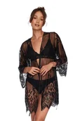 Szlafroki damskie - Szlafrok koronkowy Clower, czarny S - miniaturka - grafika 1