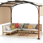 Pawilony ogrodowe - Pergola z wysuwanym dachem, pawilon 3,6 x 3 m, wodoszczelna, stabilna, odporna na zimę, pawilon ogrodowy z wytrzymałymi metalowymi kolumnami (beżowa) - miniaturka - grafika 1