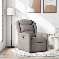 Fotele - vidaXL vidaXL Rozkładany fotel masujący, taupe, obity tkaniną - miniaturka - grafika 1