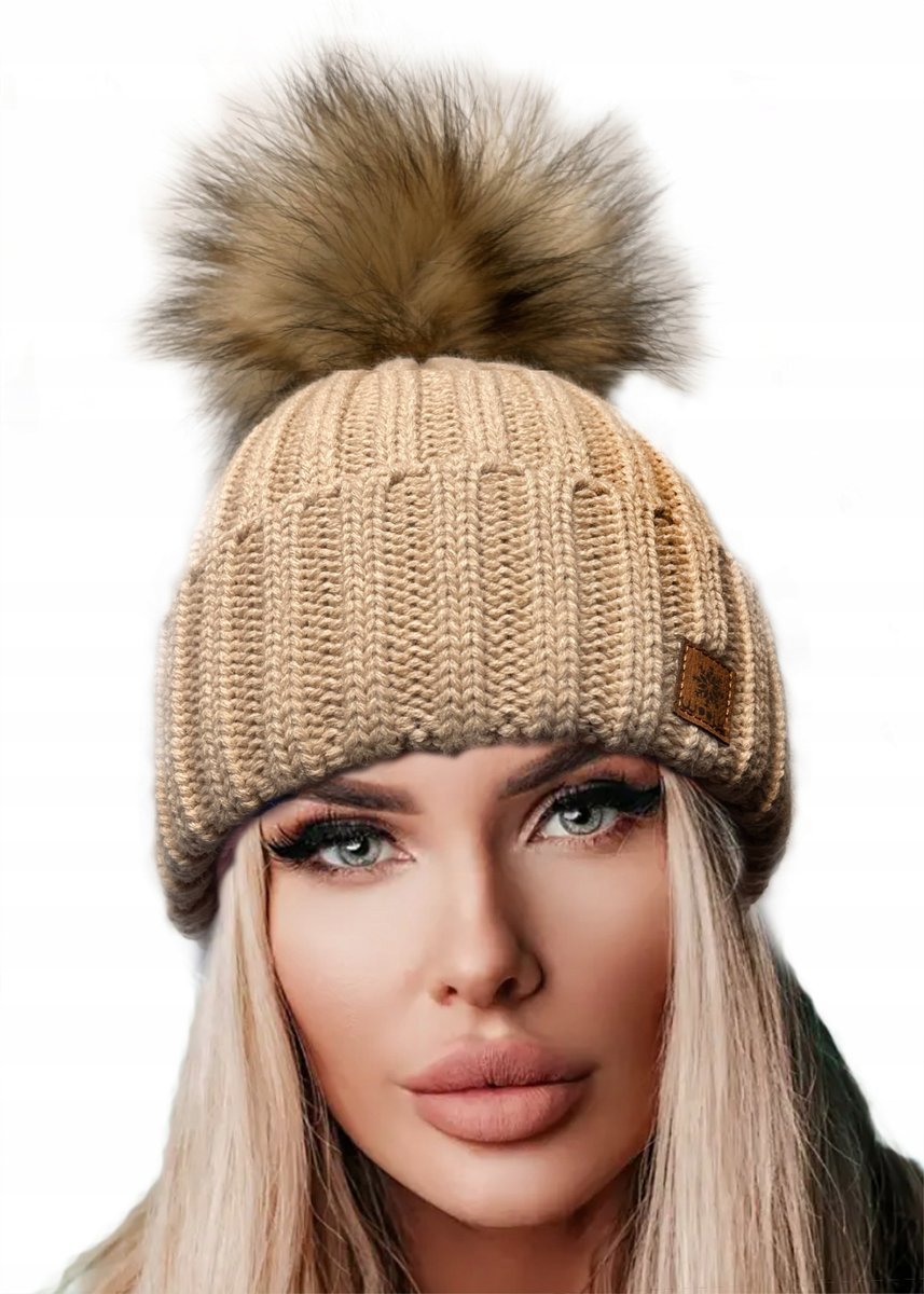 Polska Zimowa CZAPKA CIEPŁA pompon Woolk Rita