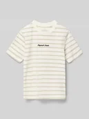 Koszulki dla chłopców - T-shirt ze wzorem w paski i haftem - miniaturka - grafika 1