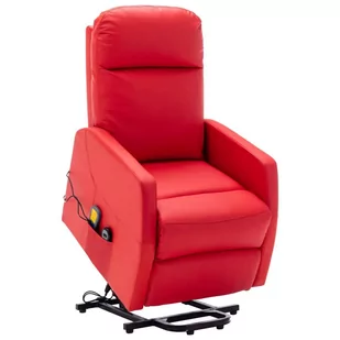 vidaXL Podnoszony, rozkładany fotel masujący, czerwony, ekoskóra - Fotele - miniaturka - grafika 1