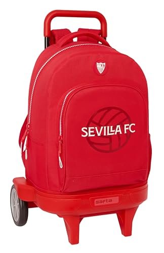 Safta SEVILLA FC Plecak na kółkach, Compact Evolution, zdejmowany, idealny dla dzieci w różnym wieku, wygodny i wszechstronny, jakość i wytrzymałość, 33 x 22 x 45 cm, czerwony, Czerwone, Estándar,