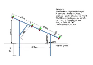 Elementy do wykonania konstrukcji betonowanej na grunt na 16 paneli o wymiarach do 230cm x 115cm/30mm w pionie układ 8x2 - Akcesoria do kolektorów i fotowoltaiki - miniaturka - grafika 1