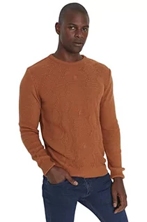 Bluzy męskie - Trendyol Męska bluza z okrągłym dekoltem, gładka, wąska bluza, wielbłądzi, M, Wielbłądzi - grafika 1
