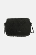 Torebki damskie - Pikowana listonoszka Nobo z klapką czarny zamsz - miniaturka - grafika 1